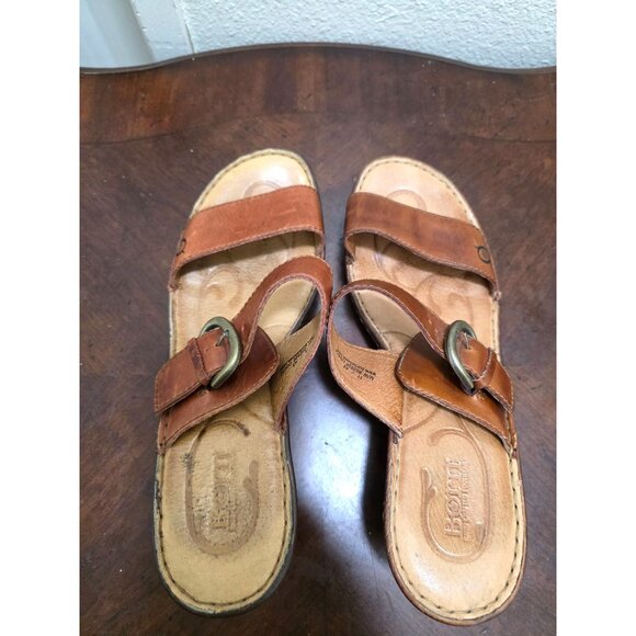 Born Women's Brown Leather Slide Y2k Sandals Adjustable Buckle Strap Size 11 - Picture 5 of 11